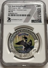 2022 Cook Islands Minnesota Common Loon $5 Silver NGC MS 70 picture