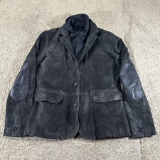 AllSaints Survey Leather Blazer Jacket Men S Black Gray Waxed Elbow Patches Goat picture