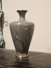 Ando Jubei Marked Japanese Gray Cloisonne Vase Gold Wire Japan picture