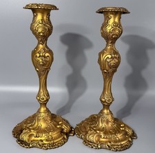 Pair of Antique Louis XIV Styled Gilt Bronze Candlesticks with Stylized Flowers  picture