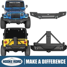 Hooke Road Black Front Rear Bumper w/Tire Carrier Fit 1997-2006 Jeep Wrangler TJ picture
