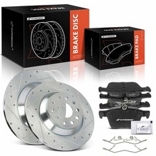 A-Premium 11.81 inch (300mm) Rear Drilled and Slotted Disc Brake Rotors + Cerami picture