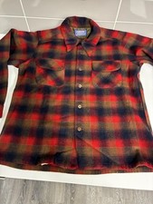 Vtg 1960s Pendleton Board Shirt Mens L Ombre shadow Red Brown Black Loop Flap picture