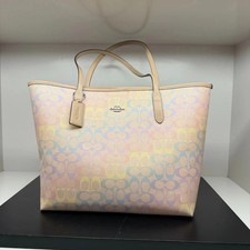Coach CDA93 City Tote Bag In Rainbow Signature Canvas Silver/ Sand Multi NWT picture
