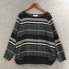 LOFT Mixed Print Stripes Polka Dot Blouse Women XL Black White Long Sleeve Top picture