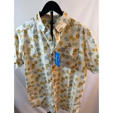 Columbia Mens Short Sleeve Floral Button Up Shirt White Yellow Blue Medium NWT picture