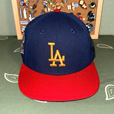 New Era 59FIFTY Los Angeles Dodgers MLB Fitted Cap 7 1/2 Navy Red Hat Club picture