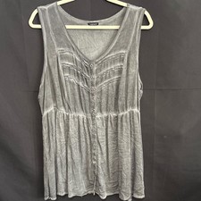 Torrid Tunic Top 2 Gray Grunge Mineral Wash Babydoll Button Front Dark Fairy Emo picture