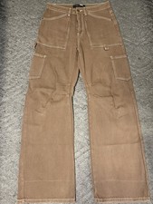 Lioness Miami Vice Cargo Pants-Brown Tan White Contrast Stitch-Wide Leg-Size Sm picture