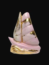 Nice MCM Vintage Pink & Gold Glazed Sailboat Wall Pocket Vase by Brown - - (A) picture