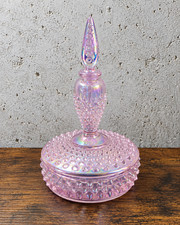 Fenton 95th Anniversary Pink Iridescent Hobnail Perfume Powder Boxtle Set 2000 picture