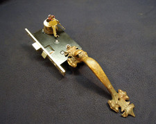 Antique Entry Mortise Lock Brass Pull Handle Cylinder Lock w/ 3 keys - Chesler picture