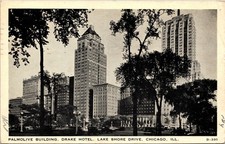 Palmolive Building Drake Hotel Lake Shore Drive Chicago IL c1936 Postcard picture