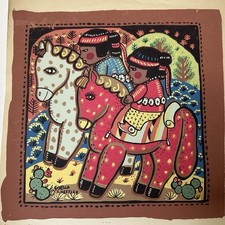 Vintage Tewa Gisella Loeffler Taos Native American Silkscreen Child Horse Print picture