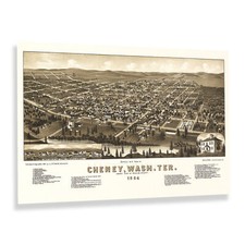 1884 Cheney Spokane County Washington Bird's Eye View Map Poster Print Wall Art picture