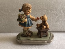 1998 Goebel Vintage Berta Hummel Figurine With Love BH66 Girl Teddy Bear Flowers picture