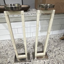 Modern geometric pillar candle holder  material design of faux stone and metal picture