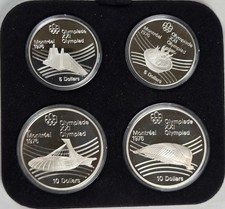 1976 Canada Olympic Four (4) Coin Proof Silver Set In Wood Case. 4.336 Oz ASW. picture
