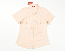 GUESS Women's Amaya Top Light Pink Short Sleeve Zip Front Shirt Size XL NWT picture