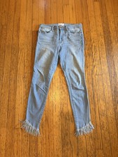 FRAME Jeans Womens 29 Light Wash Blue Le High Skinny Fringe Hem Stretch Denim picture
