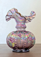 Fenton 95th Anniversary Amethyst Melon Vase Double Signed Bill Fenton J Hart picture