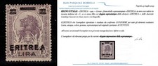 ERITREA 1922 - Leone L. 1 with DOUBLE MH Overprint with Certificate picture