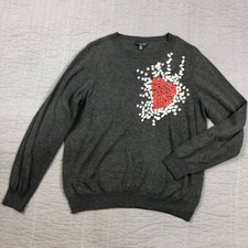 The Limited Sweater Women XL Gray Cashmere Blend Heart Floral 3D Embellished picture
