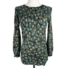Talbots XS 100% Cashmere Sweater Crew Neck Peacock Feathers Green Blue RENEWED picture