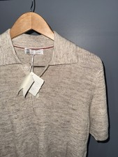 New BRUNELLO CUCINELLI 950$ Polo Shirt - Tan Tipped Linen & Cotton Knit 50 picture