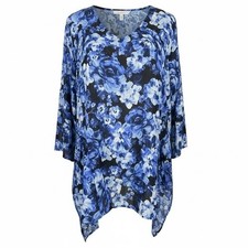 NEW Slim Factor by Investments 2X Blue Floral V Neck Tunic Top Women's picture