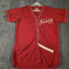 Vintage 1940s 50s Powers Trinity Baseball Jersey Men's Medium Red Chain Stitch picture