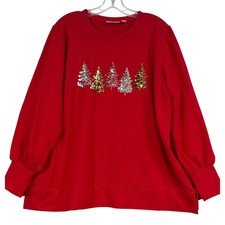Kim Gravel Jingle Belles Red Sequin Christmas Tree Sweatshirt Womens XL Holiday picture