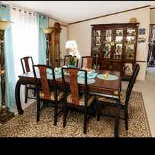 7-Piece Rectangular Dark Wood Dining Table Set w/ 6 Chairs Brown/Black picture