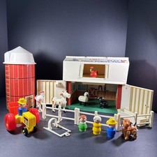 Vintage Fisher Price Play Family Farm Play Set 915 Barn Silo Tractor Animals Pen picture