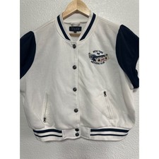 VTG TOXIK3 White Varsity Jacket 3X New York 1992 Embroidered Short Sleeve Bomber picture