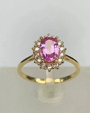 2.55 Ct Oval Cut Natural Pink Sapphire & Diamond Wedding Ring 14K Yellow Gold picture