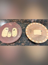 The Hearthside Collection Donna White Handpainted Wood Folk Art br Sheep Plates picture