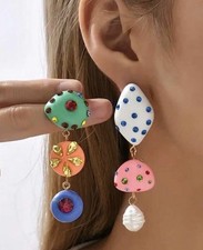 Acrylic earrings Orange White Statement Bold Long Funky Earring Mismatched picture