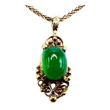 Vintage 13-14k Yellow Natural Jade Apple Green Necklace Pendant 4 Grams picture