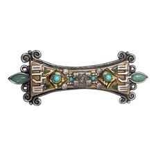 Michael Golan Signed Judaica Mezuzah Case Handcrafted Silver & Brass Turquoise picture