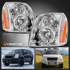 Fits 2007-2014 GMC Yukon XL 1500 2500 Denali Clear Halogen Headlights Lamps Pair picture