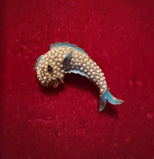 Authentic Vintage Signed CINER Pearl And Enamel Koi Fish Brooch picture