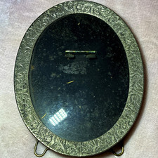 Antique Edwardian Oval Picture Frame Ornate Embossed Floral Metal Easel Back  picture