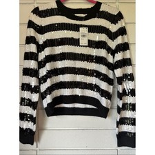 Lush‎ Black White Sequin Striped Crewneck Sweater LT22013-003 Womens Medium picture