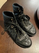 EUC AUTH WOMENS MONOGRAM HIGH TOP BLACK LEATHER GUCCI SNEAKERS (EU 39) picture