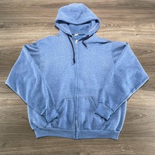 True Vintage 70s Full Zip Hoodie Mens XL Blue Sun Faded Fleece Sweatshirt USA picture