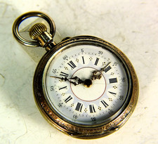 Ladies Antique SWISS 2 tone Silver & GF Fancy Dial Pendant Watch - 34.5mm *Runs* picture