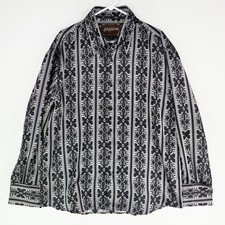 Manzini Men 2XL Gray Black Geometric French Cuff Dress Shirt Button Long Sleeve picture