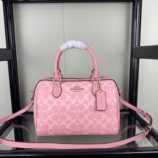COACH CV961 Signature Coated Canvas 2-Way Shoulder Bag Pink Outlet New picture