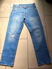Levi's 501 Series Men's Blue Light Wash Straight Fit Distressed Cotton Jeans picture